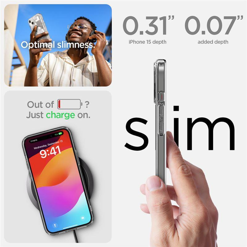 Spigen Ultra Hybrid Mag dėklas su MagSafe, skirtas iPhone 15 - baltas (Zero One modelis)