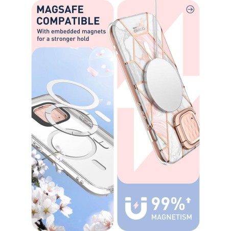 Cosmo Mag Supcase dėklas su MagSafe iPhone 15 - rožinis marmuras Cosmo Mag Supcase dėklas su MagSafe iPhone 15 - rožinis marmuras