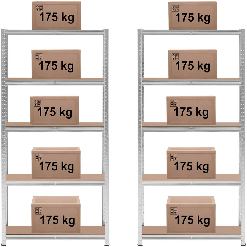Metalinis laikymo lentynas su 5 lentynomis 875 kg 90 x 30 x 180 cm pilka 2 vnt.