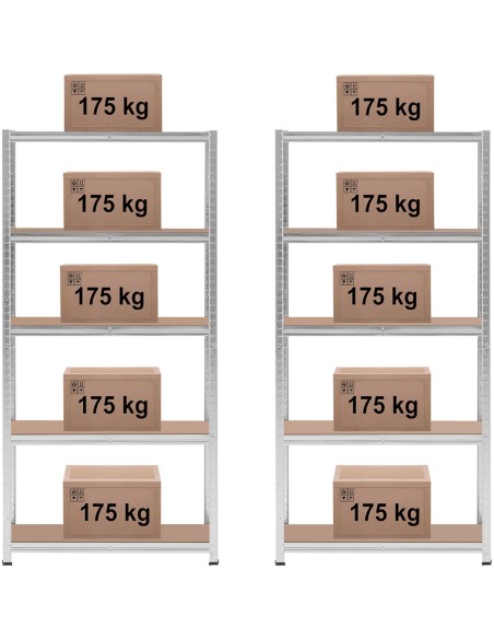 Metalinis laikymo lentynas su 5 lentynomis 875 kg 90 x 30 x 180 cm pilka 2 vnt. Metalinis laikymo lentynas su 5 lentynomis 875 kg 90 x 30 x 180 cm pilka 2 vnt.