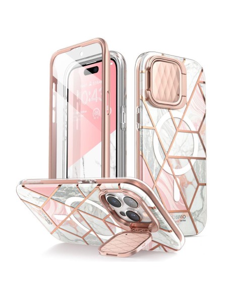 Cosmo Mag Supcase dėklas su MagSafe iPhone 15 Pro - rožinis marmuras Cosmo Mag Supcase dėklas su MagSafe iPhone 15 Pro - rožinis marmuras