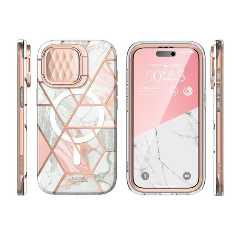 Cosmo Mag Supcase dėklas su MagSafe iPhone 15 Pro - rožinis marmuras
