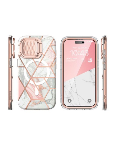 Cosmo Mag Supcase dėklas su MagSafe iPhone 15 Pro - rožinis marmuras Cosmo Mag Supcase dėklas su MagSafe iPhone 15 Pro - rožinis marmuras