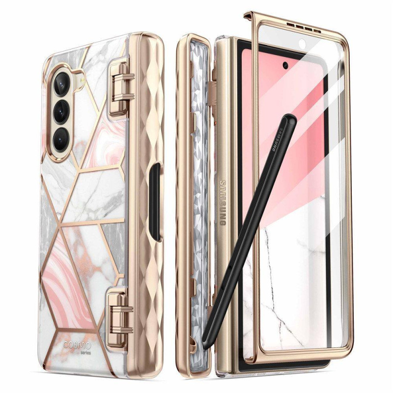 Cosmo Pen Supcase dėklas, skirtas Samsung Galaxy Z Fold 5 - rožinis marmuras