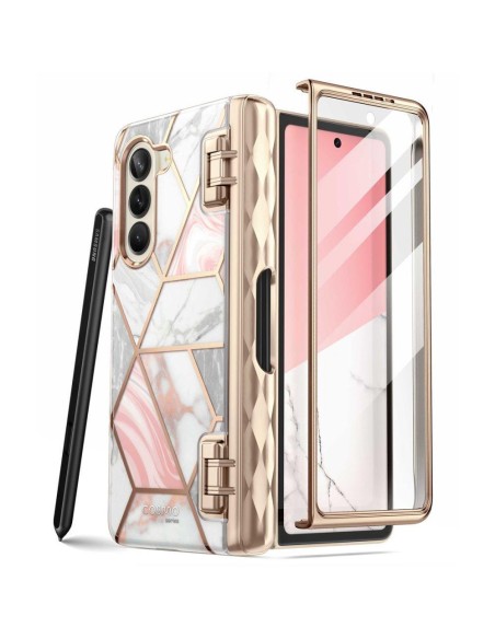 Cosmo Pen Supcase dėklas, skirtas Samsung Galaxy Z Fold 5 - rožinis marmuras Cosmo Pen Supcase dėklas, skirtas Samsung Galaxy Z Fold 5 - rožinis marmuras