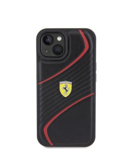 Ferrari Twist Metal Logo dėklas, skirtas iPhone 15 - juodas Ferrari Twist Metal Logo dėklas, skirtas iPhone 15 - juodas