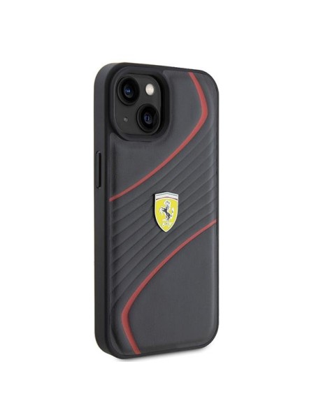 Ferrari Twist Metal Logo dėklas, skirtas iPhone 15 - juodas Ferrari Twist Metal Logo dėklas, skirtas iPhone 15 - juodas