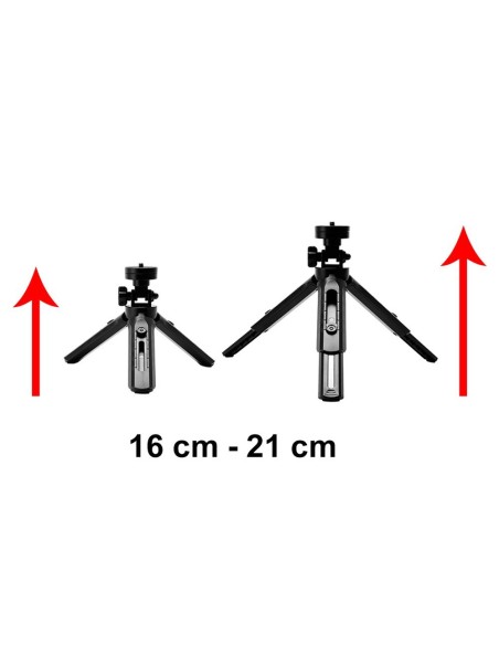 Mini trikojo asmenukių nuotraukų laikiklis telefono kamerai GoPro kamera 16-21cm juoda Mini trikojo asmenukių nuotraukų laikiklis telefono kamerai GoPro kamera 16-21cm juoda
