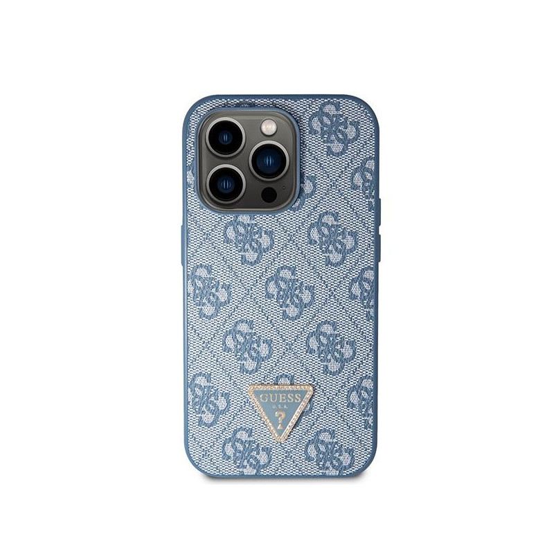 Guess Crossbody 4G metalinis logotipo dėklas, skirtas iPhone 14 Pro Max - mėlynas