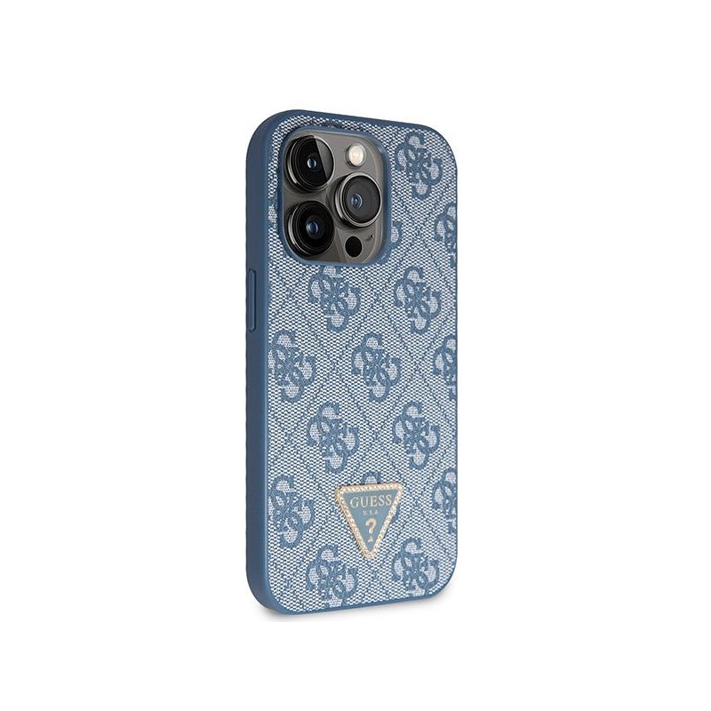 Guess Crossbody 4G metalinis logotipo dėklas, skirtas iPhone 14 Pro Max - mėlynas