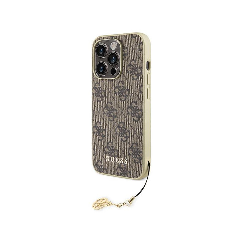Guess 4G Charms Collection dėklas, skirtas iPhone 15 Pro - rudas