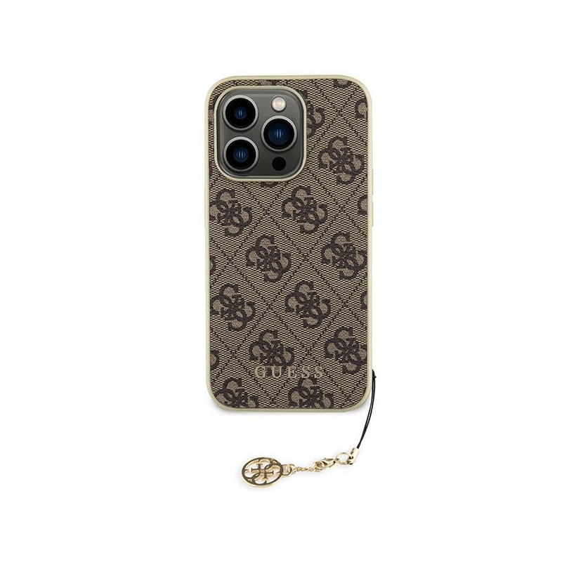 Guess 4G Charms Collection dėklas, skirtas iPhone 15 Pro - rudas