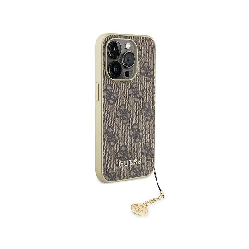 Guess 4G Charms Collection dėklas, skirtas iPhone 15 Pro - rudas