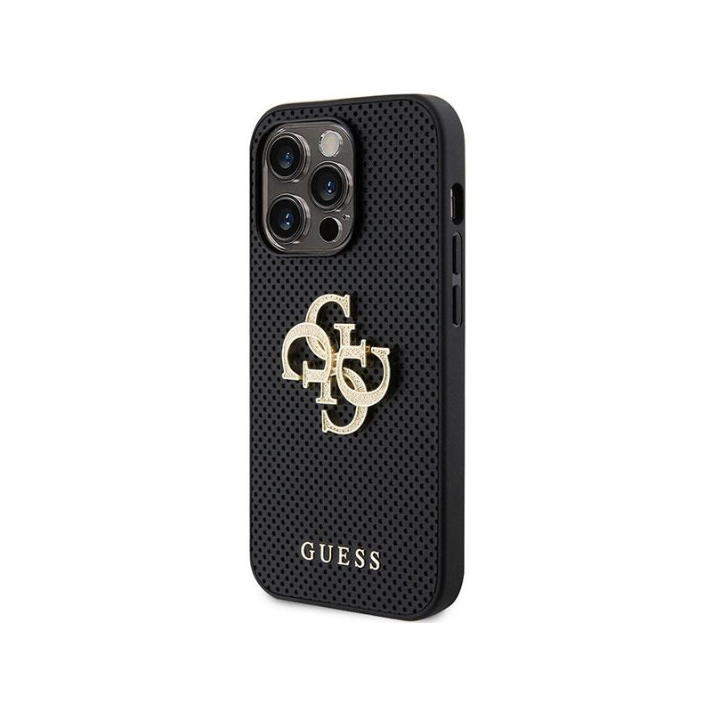 Guess Perforated 4G Glitter dėklas iPhone 15 Pro - juodas