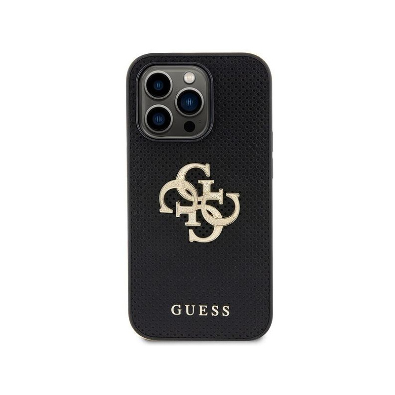 Guess Perforated 4G Glitter dėklas iPhone 15 Pro - juodas