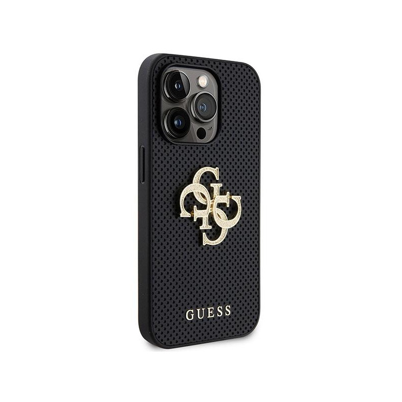 Guess Perforated 4G Glitter dėklas iPhone 15 Pro - juodas