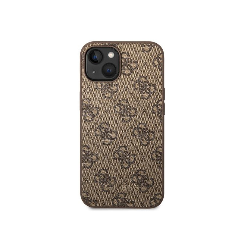 Guess 4G Metal Gold Logo dėklas, skirtas iPhone 15 Plus - rudas