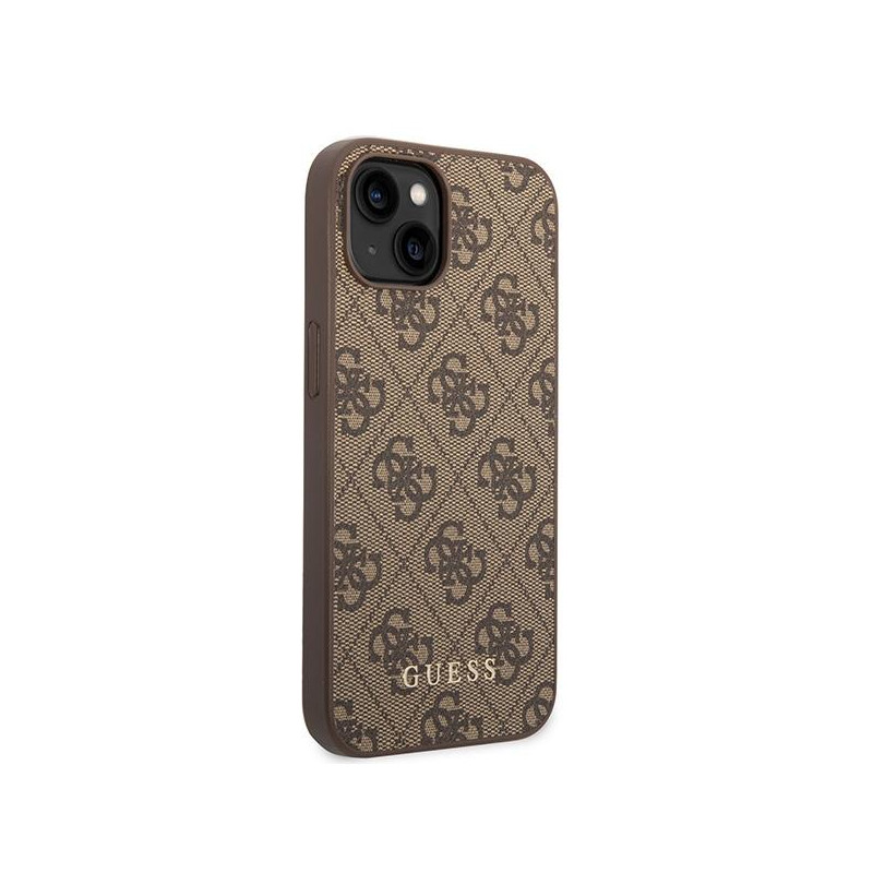Guess 4G Metal Gold Logo dėklas, skirtas iPhone 15 Plus - rudas