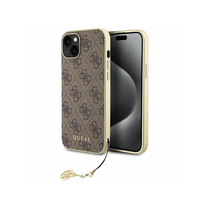 Guess 4G Charms Collection dėklas, skirtas iPhone 15 Plus - rudas