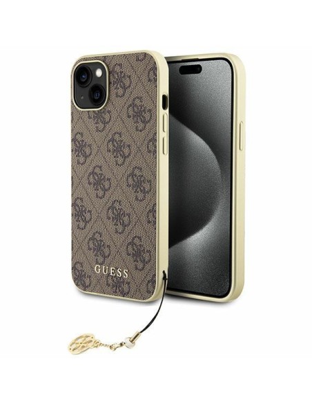 Guess 4G Charms Collection dėklas, skirtas iPhone 15 Plus - rudas Guess 4G Charms Collection dėklas, skirtas iPhone 15 Plus - rudas