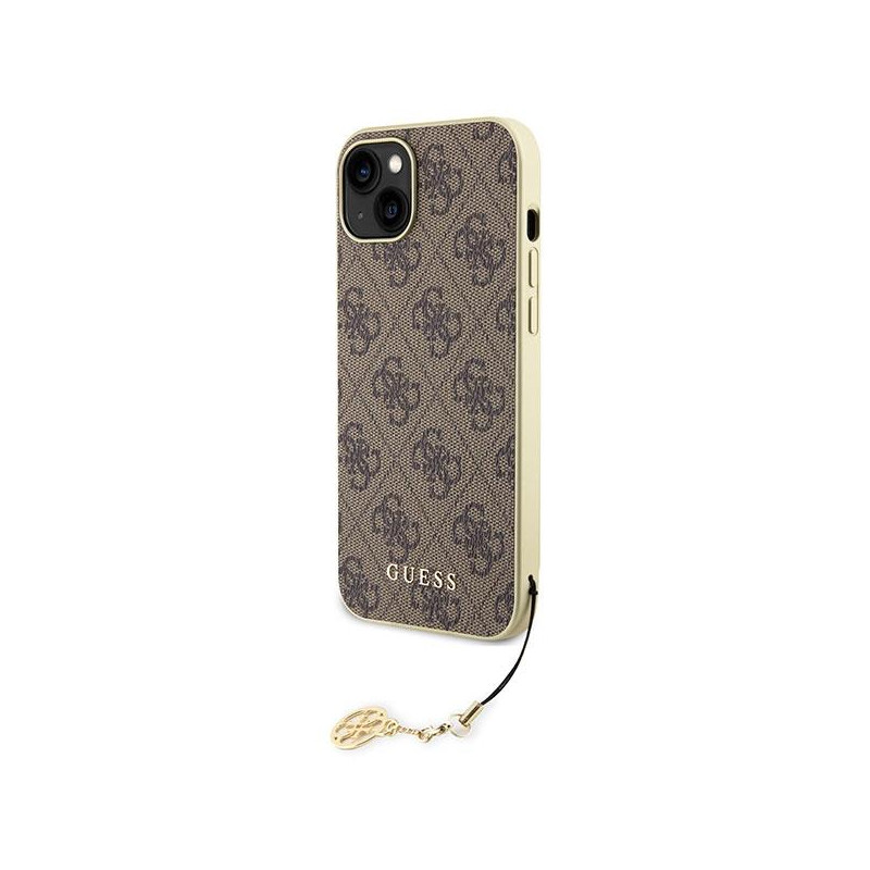 Guess 4G Charms Collection dėklas, skirtas iPhone 15 Plus - rudas