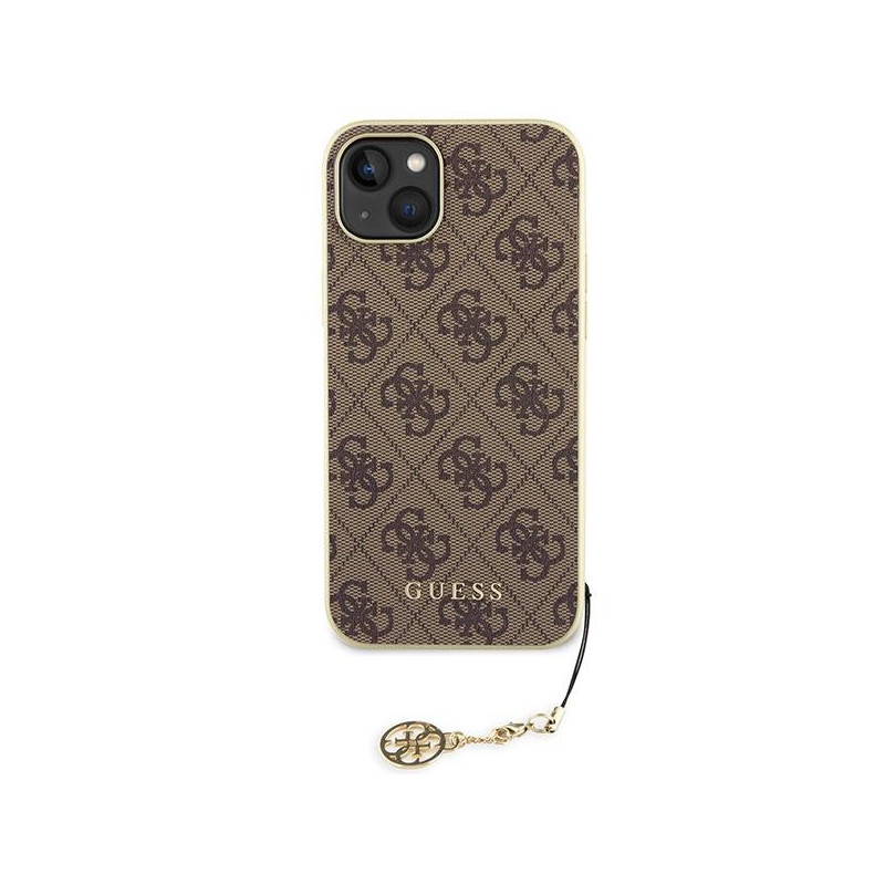 Guess 4G Charms Collection dėklas, skirtas iPhone 15 Plus - rudas