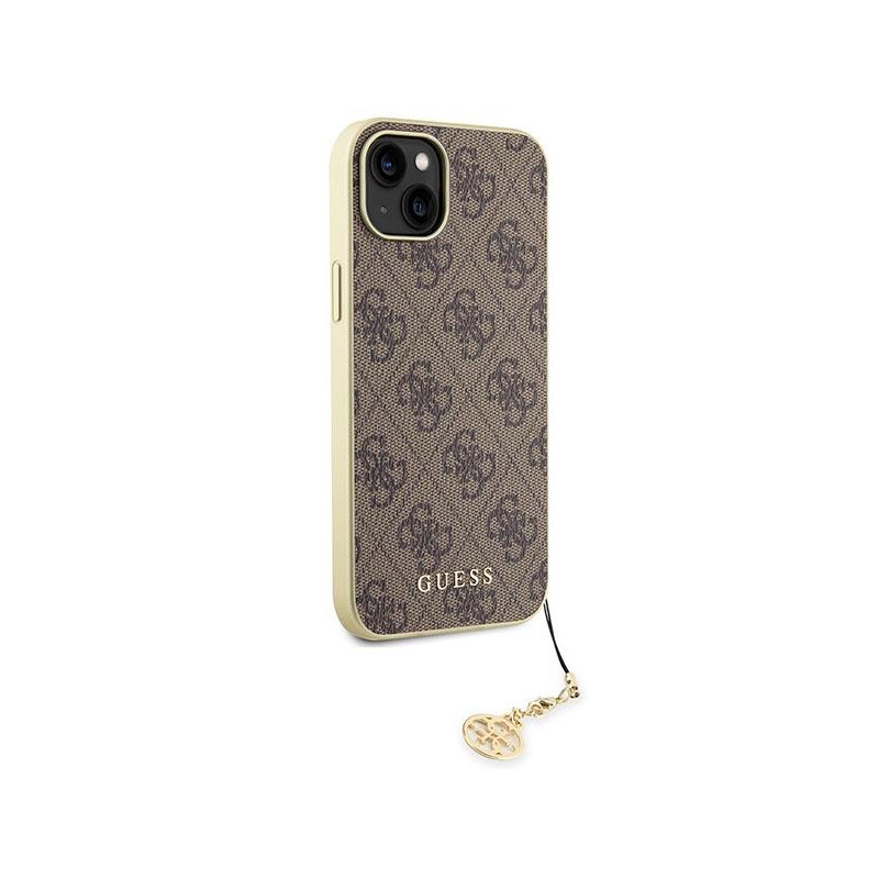 Guess 4G Charms Collection dėklas, skirtas iPhone 15 Plus - rudas