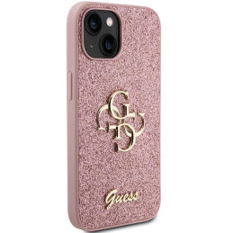 Guess Glitter Script Big 4G dėklas iPhone 15 Plus - rožinis
