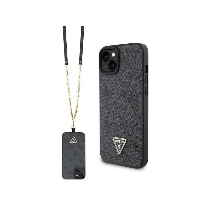 Guess Crossbody 4G metalinis logotipo dėklas iPhone 15 Plus - juodas