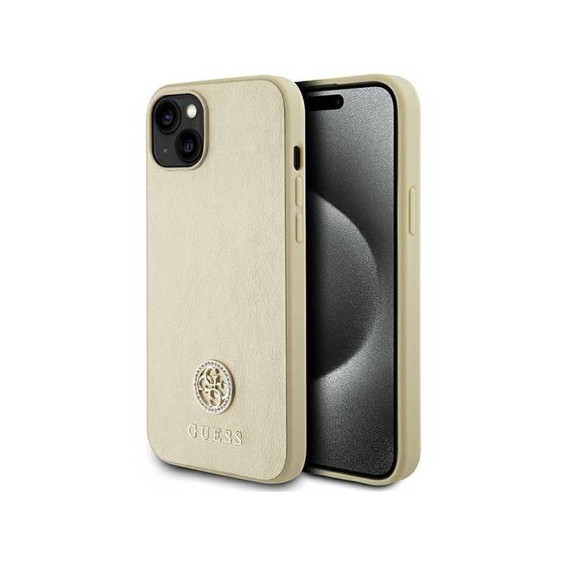 Guess Strass Metal Logo dėklas, skirtas iPhone 15 Plus - auksinis Guess Strass Metal Logo dėklas, skirtas iPhone 15 Plus - auksinis