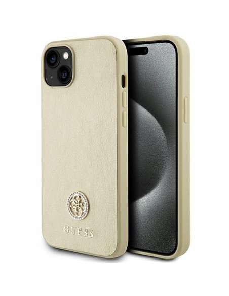 Guess Strass Metal Logo dėklas, skirtas iPhone 15 Plus - auksinis