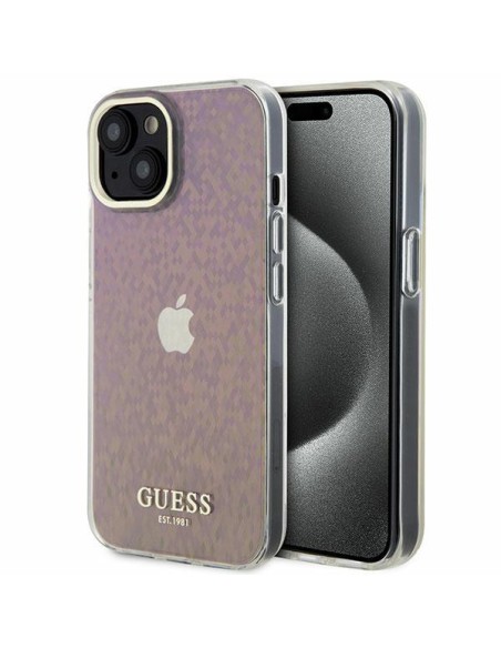 Guess IML Faceted Mirror Disco Iridescent dėklas iPhone 15 - rožinis Guess IML Faceted Mirror Disco Iridescent dėklas iPhone 15 - rožinis