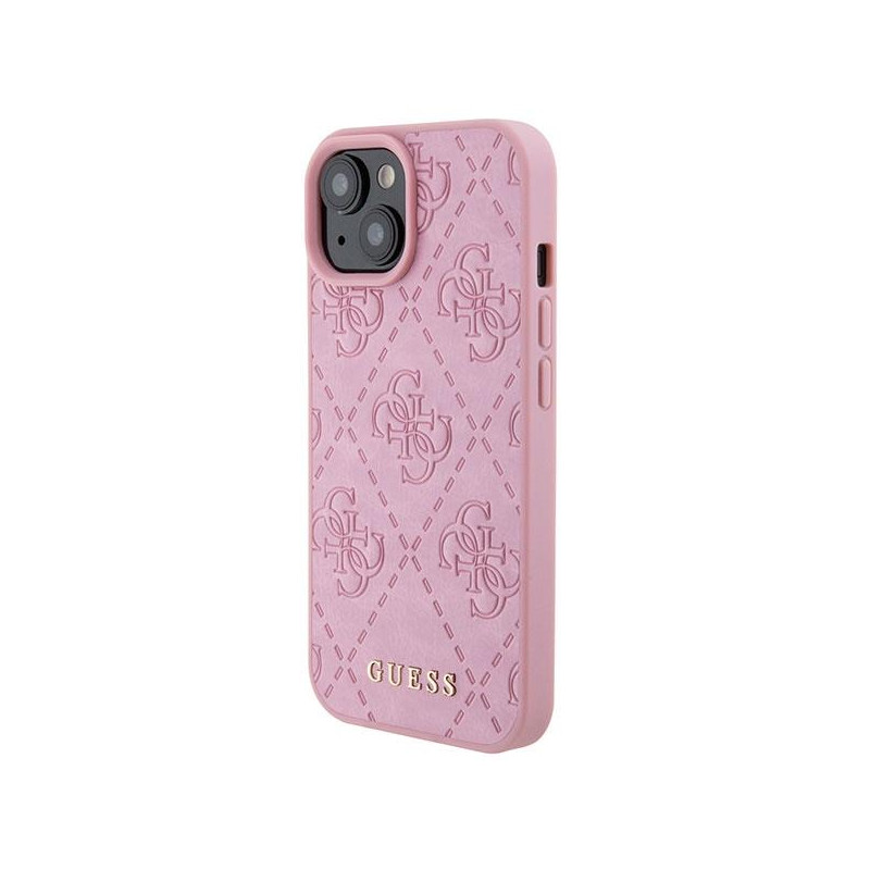 Guess Leather 4G štampuotas dėklas iPhone 15 - rožinis
