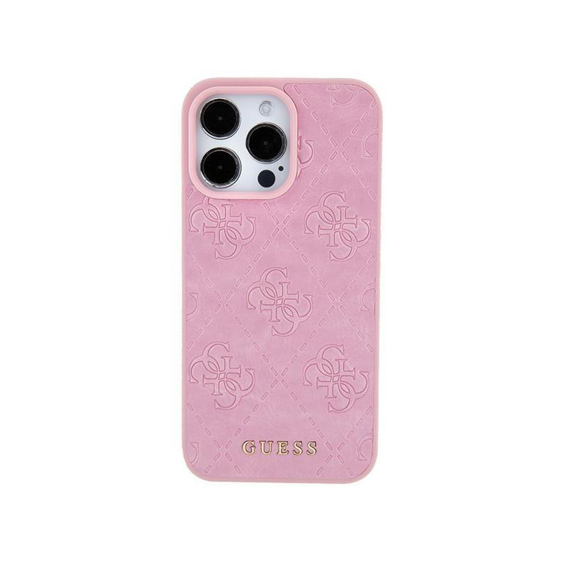 Guess Leather 4G štampuotas dėklas iPhone 15 - rožinis