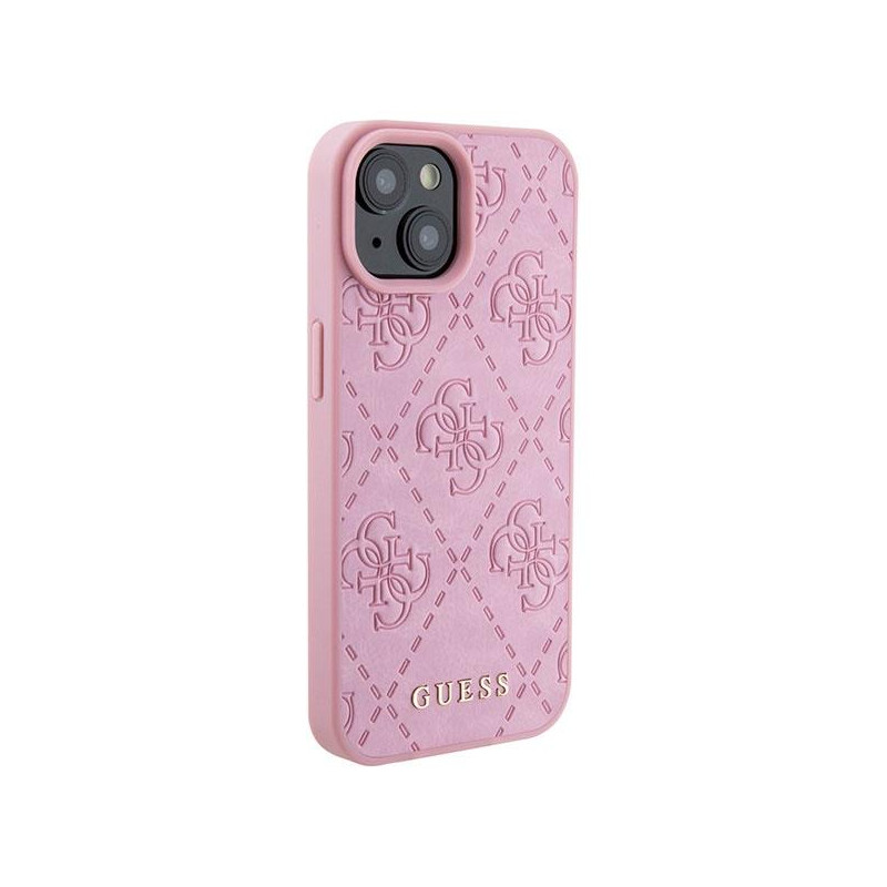 Guess Leather 4G štampuotas dėklas iPhone 15 - rožinis