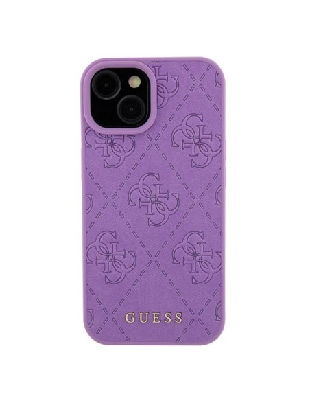 Guess Leather 4G štampuotas dėklas iPhone 15 - violetinis
