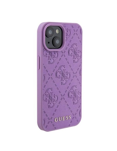 Guess Leather 4G štampuotas dėklas iPhone 15 - violetinis