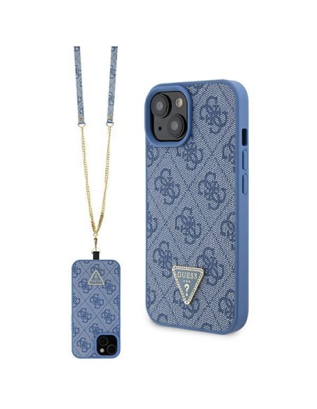 Guess Crossbody 4G metalinis logotipo dėklas iPhone 15 - mėlynas Guess Crossbody 4G metalinis logotipo dėklas iPhone 15 - mėlynas