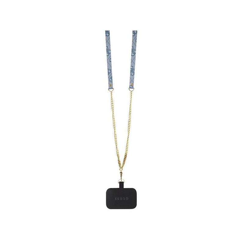 Guess Crossbody 4G metalinis logotipo dėklas iPhone 15 - mėlynas