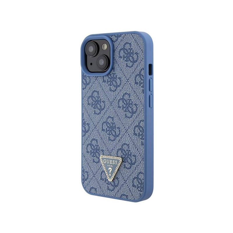 Guess Crossbody 4G metalinis logotipo dėklas iPhone 15 - mėlynas