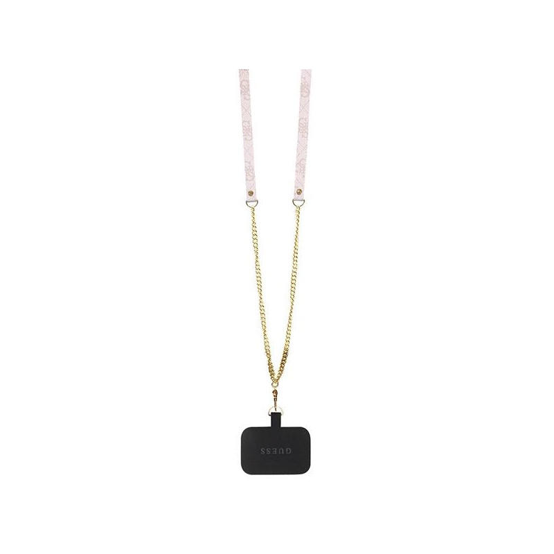 Guess Crossbody 4G metalinis logotipo dėklas iPhone 15 - rožinis