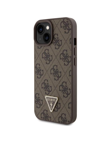 Guess Crossbody 4G metalinis logotipo dėklas iPhone 15 - rudas
