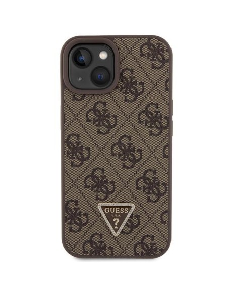 Guess Crossbody 4G metalinis logotipo dėklas iPhone 15 - rudas