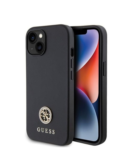 Guess Strass Metal Logo dėklas, skirtas iPhone 15 - juodas Guess Strass Metal Logo dėklas, skirtas iPhone 15 - juodas
