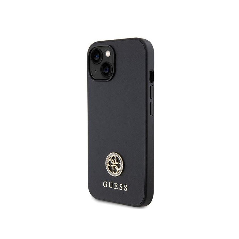 Guess Strass Metal Logo dėklas, skirtas iPhone 15 - juodas