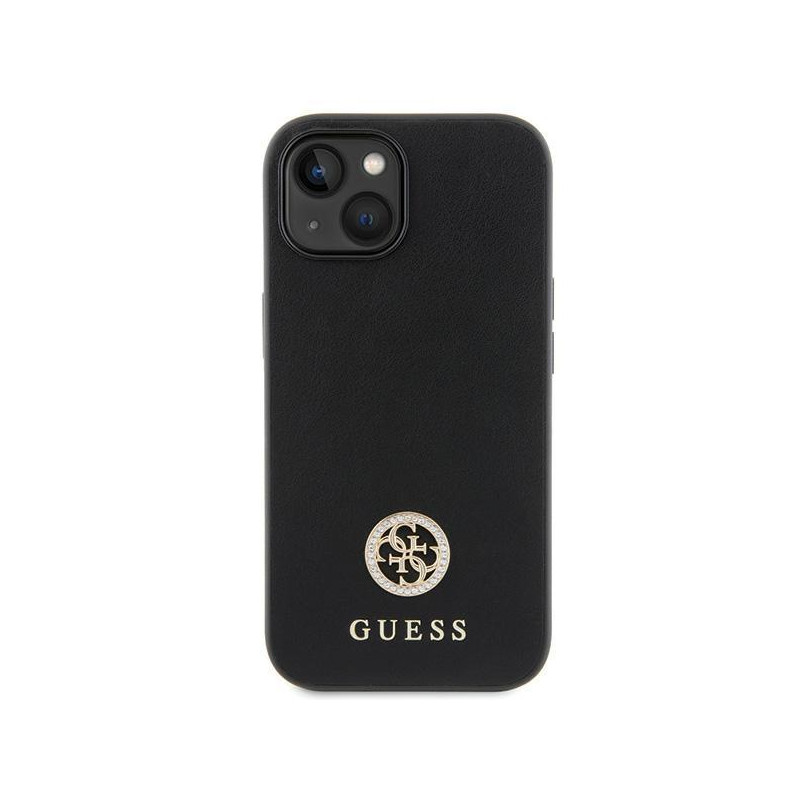 Guess Strass Metal Logo dėklas, skirtas iPhone 15 - juodas