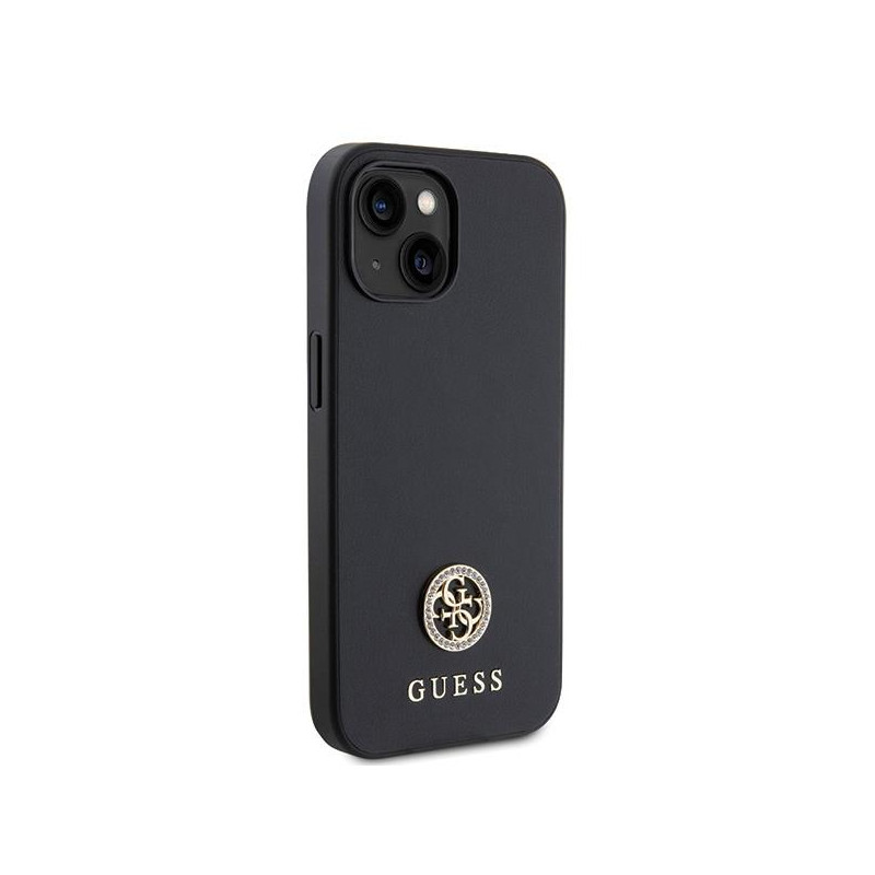 Guess Strass Metal Logo dėklas, skirtas iPhone 15 - juodas
