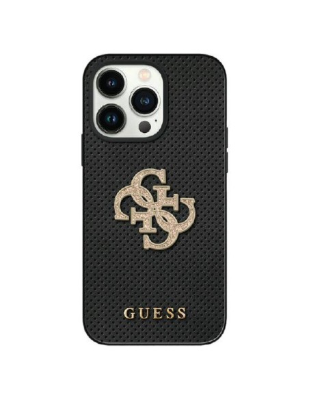 Guess Perforated 4G Glitter dėklas iPhone 15 - juodas