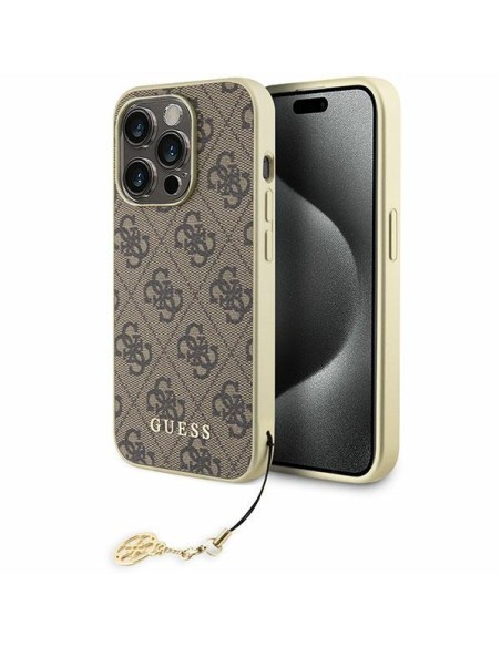 Guess 4G Charms Collection dėklas, skirtas iPhone 15 Pro Max - rudas