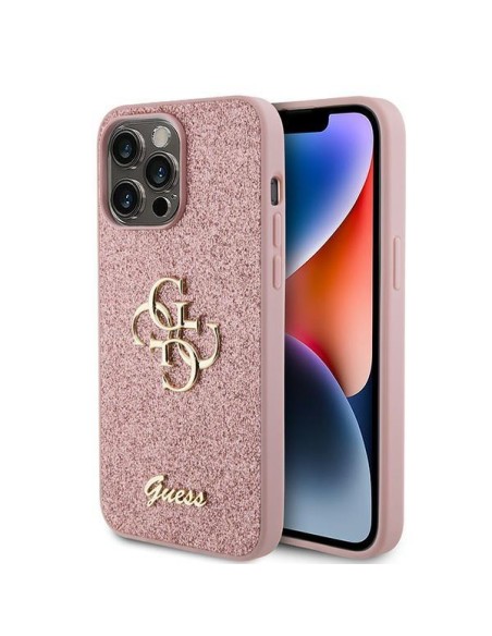 Guess Glitter Script Big 4G dėklas, skirtas iPhone 15 Pro Max - rožinis Guess Glitter Script Big 4G dėklas, skirtas iPhone 15 Pro Max - rožinis